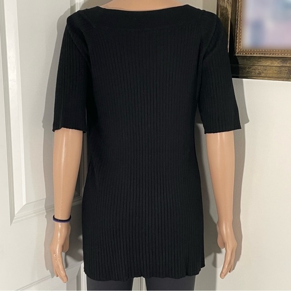 89th & Madison Black Sweater Top With Above Elbow Sleeve w/ Silver Ring Details - Picture 3 of 5